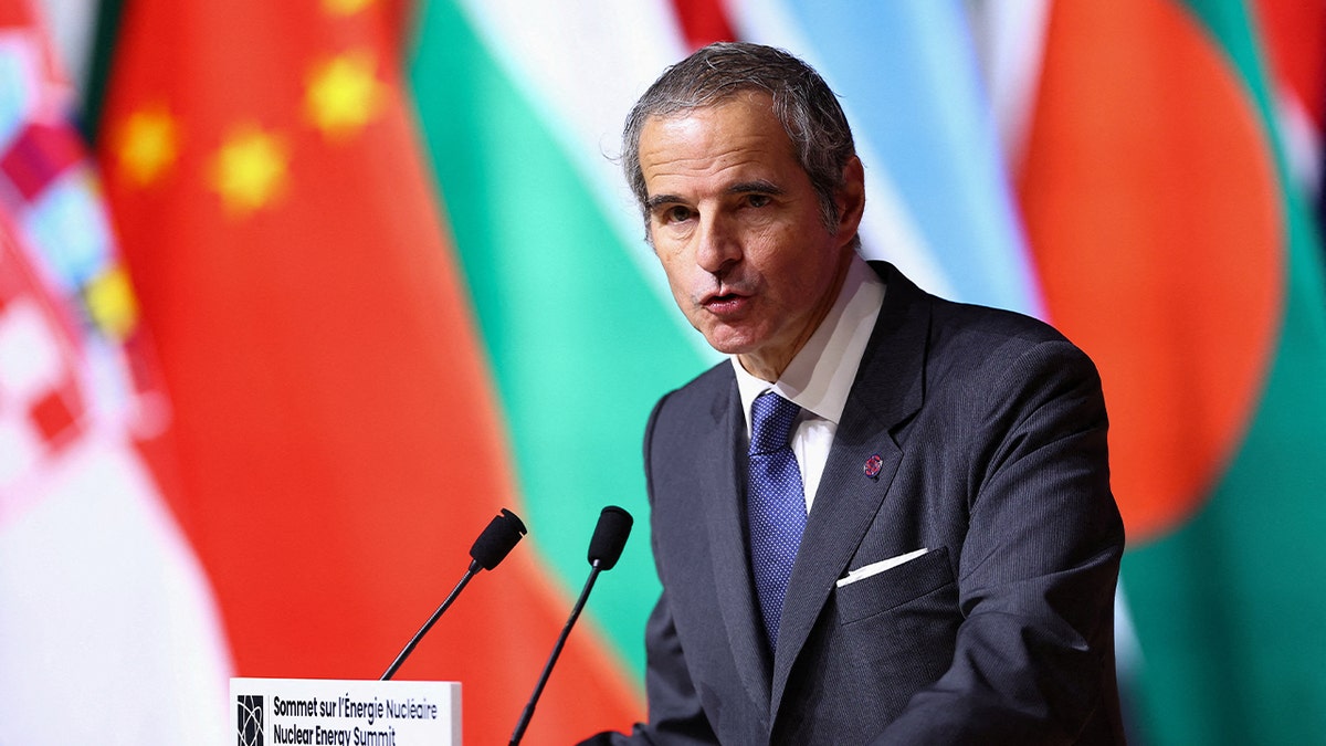 Director General of the International Atomic Energy Agency (IAEA) Rafael Grossi addresses the Nuclear Energy Summit at the Seine Musicale venue in Boulogne-Billancourt, outside Paris, on March 10, 2026.