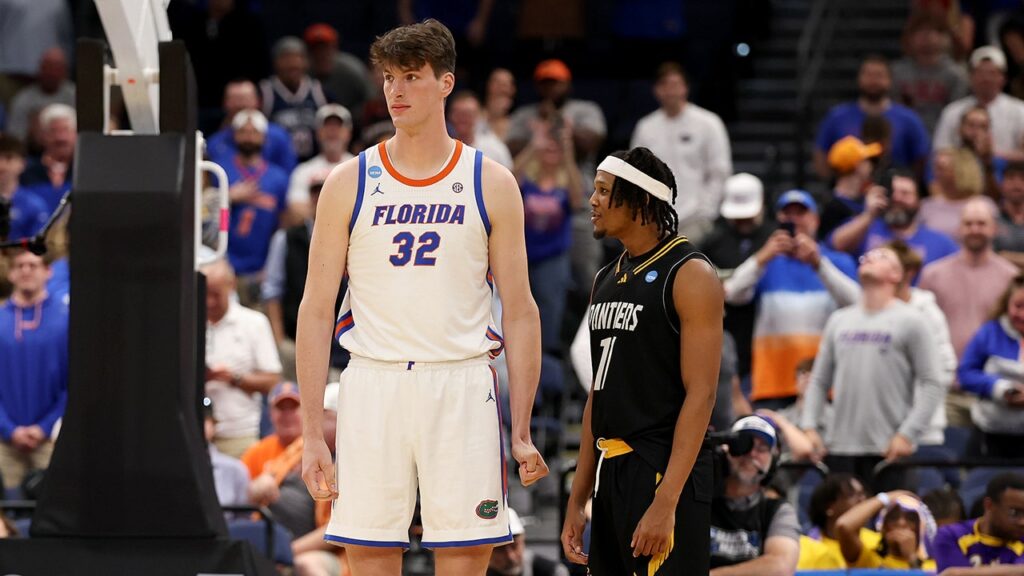 Tallest college basketball player ever towers over 6-foot-8 opponent in viral March Madness moment Tallest college basketball player ever towers over 6-foot-8 opponent in viral March Madness moment