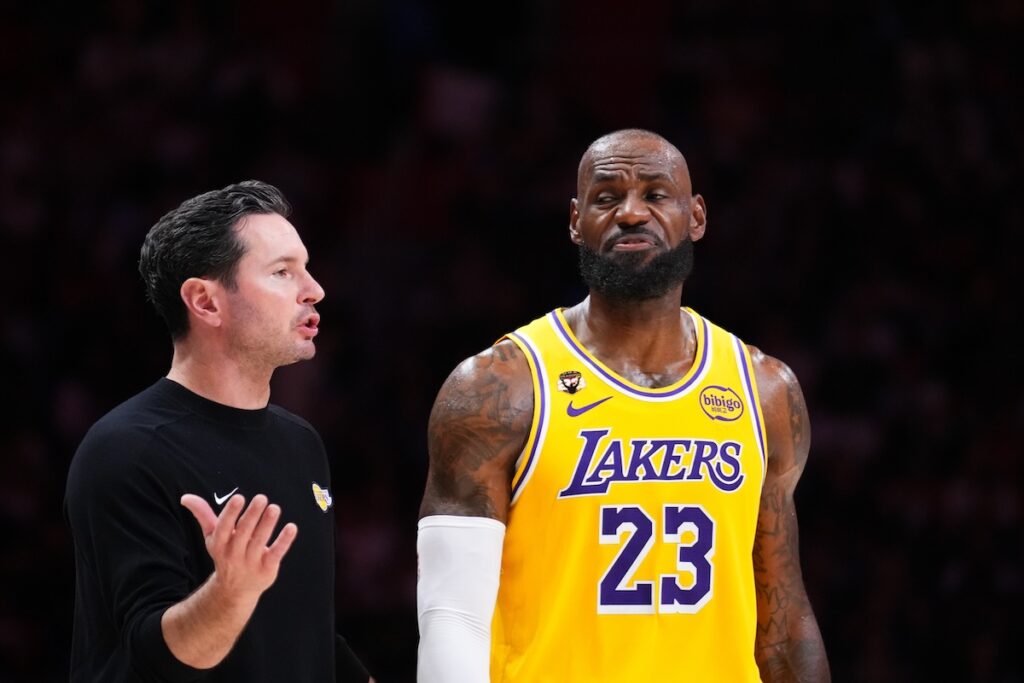 Lakers’ JJ Redick Reacts to LeBron James’ Scoreless Half in Pistons Loss