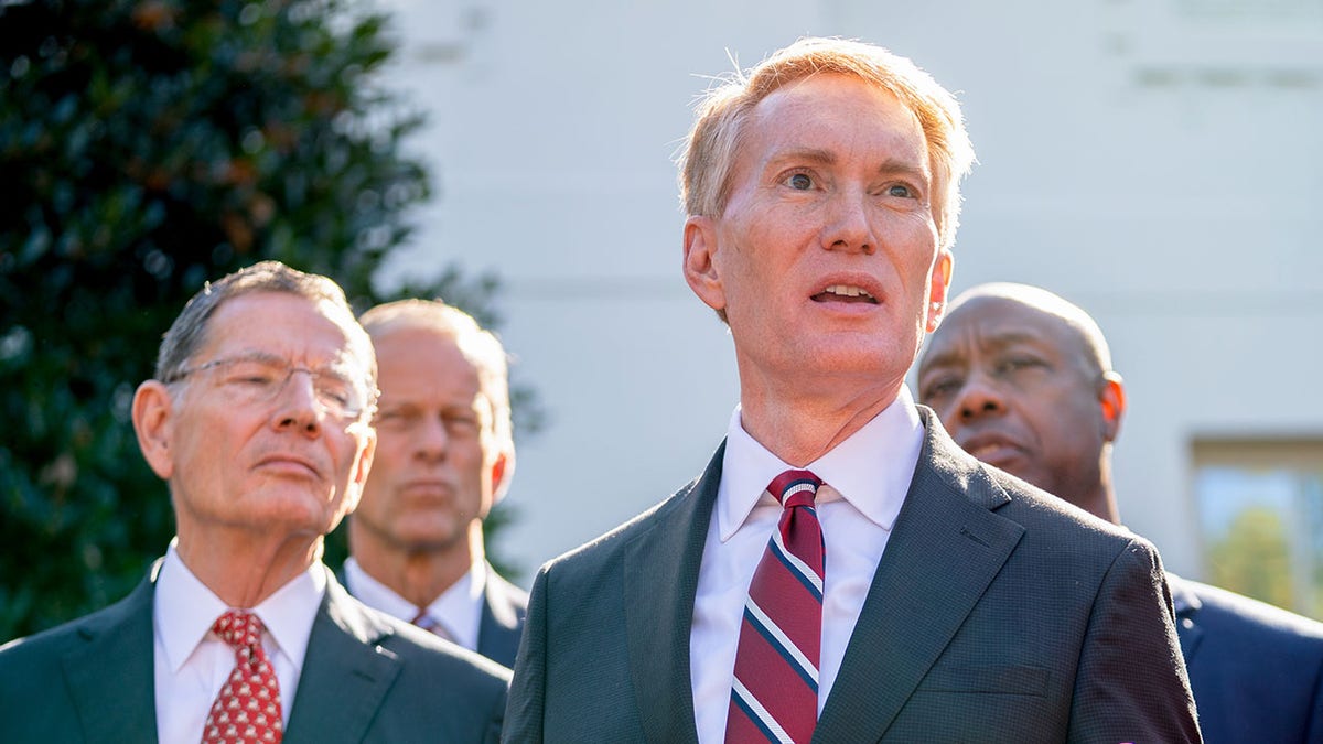 Sen. James Lankford, R-Okla., and Senate GOP leadership outside of the White House.
