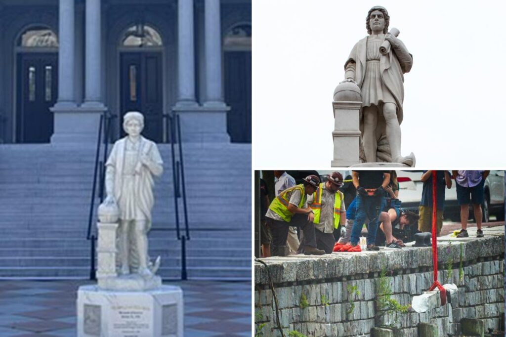 White House installs Christopher Columbus statue made from remains of toppled sculpture White House installs Christopher Columbus statue made from remains of toppled sculpture