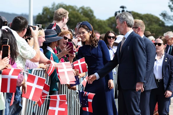 The royals meet members of the public after laying a wreath at the Australian War Memorial in Canberra on Monday.