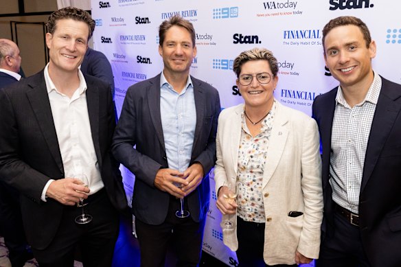 Perth Bears chief executive Anthony De Ceglie, AFR resources reporter Mark Wembridge, Woodside Energy global media manager Christine Abbott and AFR political correspondent Tom Rabe. 