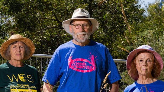 Banyule locals (L-R) Heather Smith, Don Stokes and Mariella Di Fabio are concerned wildlife will be pushed out of the area without the promised underpass. 