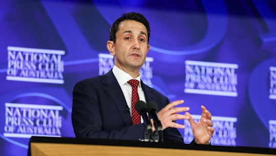 Premier of Queensland David Crisafulli during an address to the National Press Club of Australia in Canberra on Wednesday 18 February 2026.