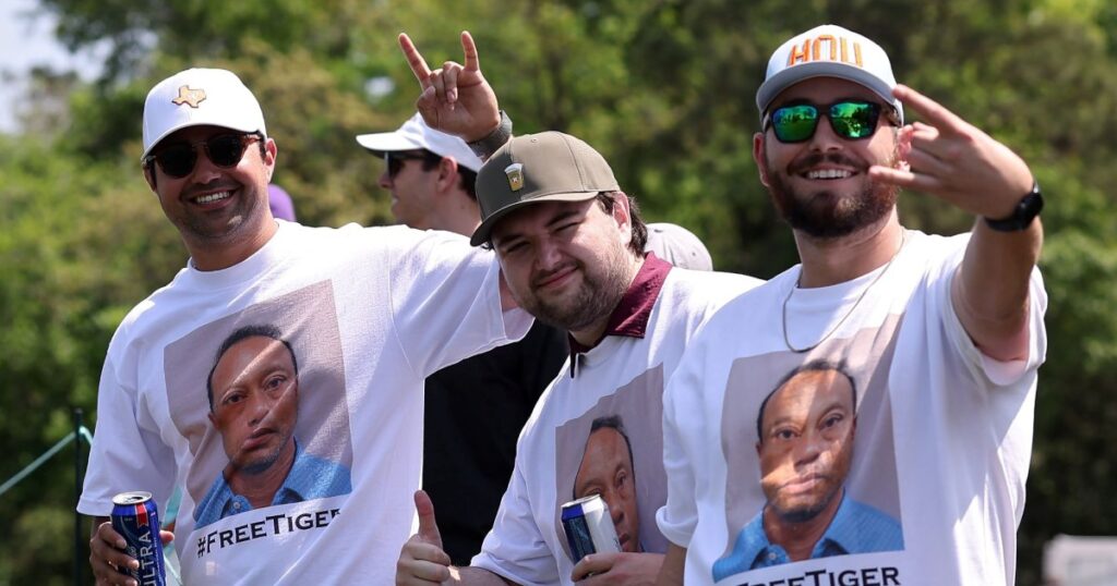 Tiger Woods Fans Show Their Support With Mug Shot T-Shirts at Houston Open Golf Tournament Tiger Woods Fans Show Their Support With Mug Shot T-Shirts at Houston Open Golf Tournament
