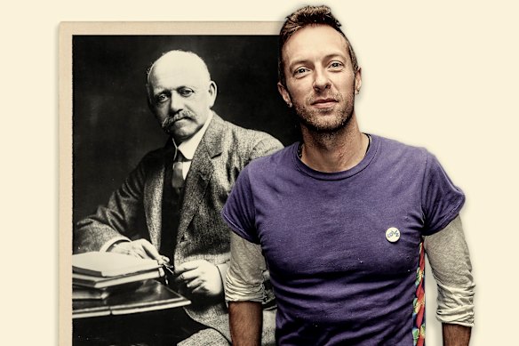 Musician Chris Martin of the band Coldplay (right) and his great-great-grandfather William Willett, an early proponent of daylight savings. 