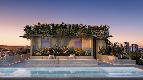 A digital render of the planned rooftop pool and shared space.