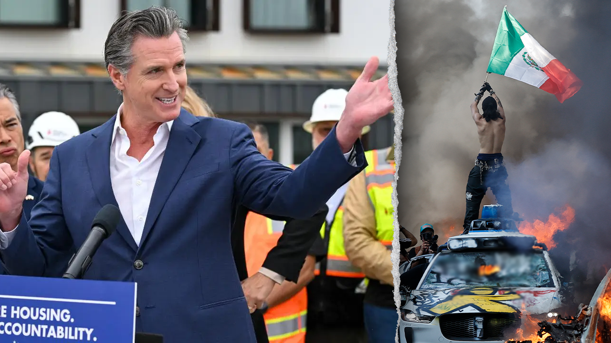 Gavin Newsom and anti-ICE rioter