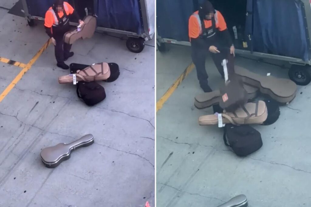 Airline baggage handler sparks outrage for tossing pricey guitars on tarmac in infuriating video: ‘Fireable offense’