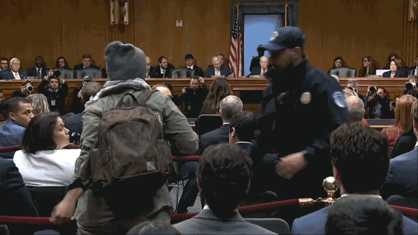 'You should be ashamed!': Protester dragged from Kristi Noem's Senate hearing