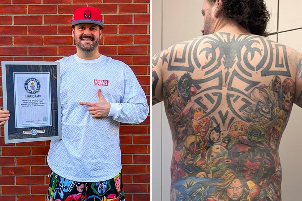 Comic book superfan earns world record for most Marvel characters tattooed on his body