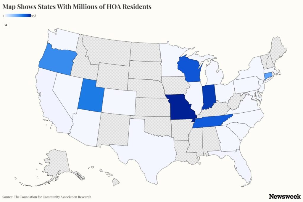 Map Shows States With Millions of HOA Residents