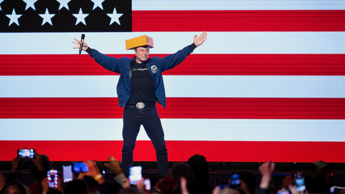 Elon Musk speaking at a town hall meeting in Green Bay, Wisconsin.