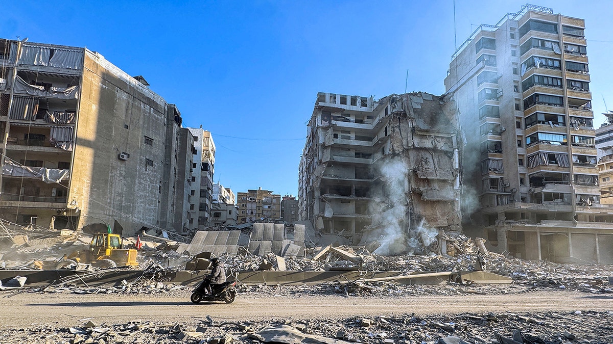 A damaged building showing structural damage in Beirut after an Israeli strike