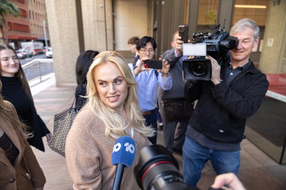 Rebel Wilson outside the Federal Court in Sydney on Monday.
