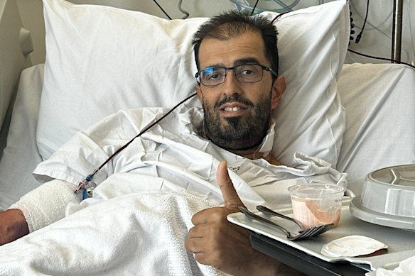 Frank Giamarelos recovering in the Austin Hospital following surgery.