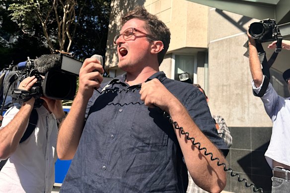 Liam Parry outside court in Brisbane, where he appeared after being charged under Queensland’s new hate crimes.