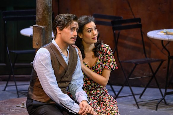 Manu at the Gran Teatre del Liceu, Barcelona, performing as Nemorino in Donizetti’s L’elisir d’amore with Serena Saenz.