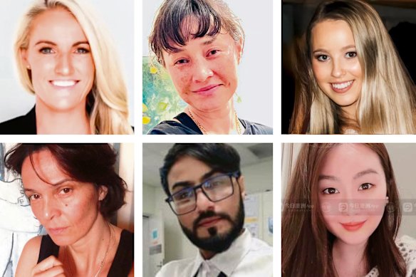 Bondi Junction attack victims (clockwise from top left) Ashlee Good, Jade Young, Dawn Singleton, Yixuan Cheng, Faraz Tahir and Pikria Darchia.