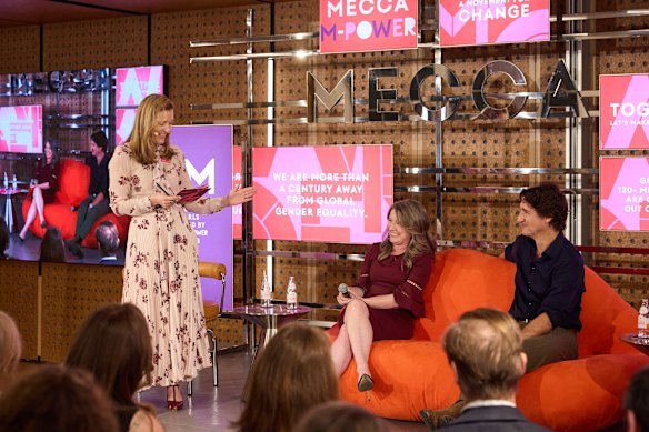 Mecca founder Jo Horgan with Katie Telford and Justin Trudeau at Mecca. 