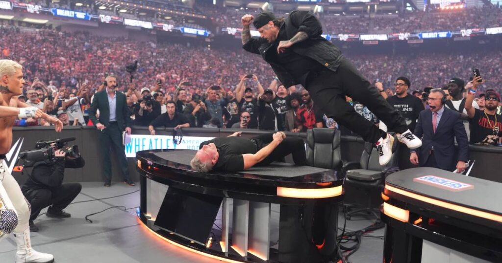 Jelly Roll Slams Pat McAfee Through a Table at WWE WrestleMania 42, Announcer Leaves on a Stretcher