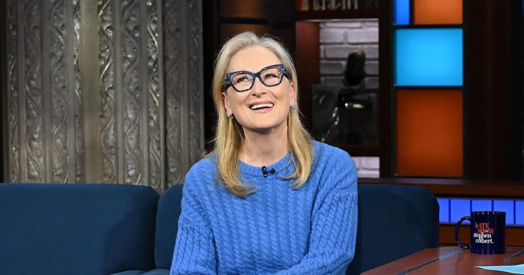Meryl Streep Nods to ‘The Devil Wears Prada’ in Custom Cerulean Blue Sweater on ‘The Late Show’