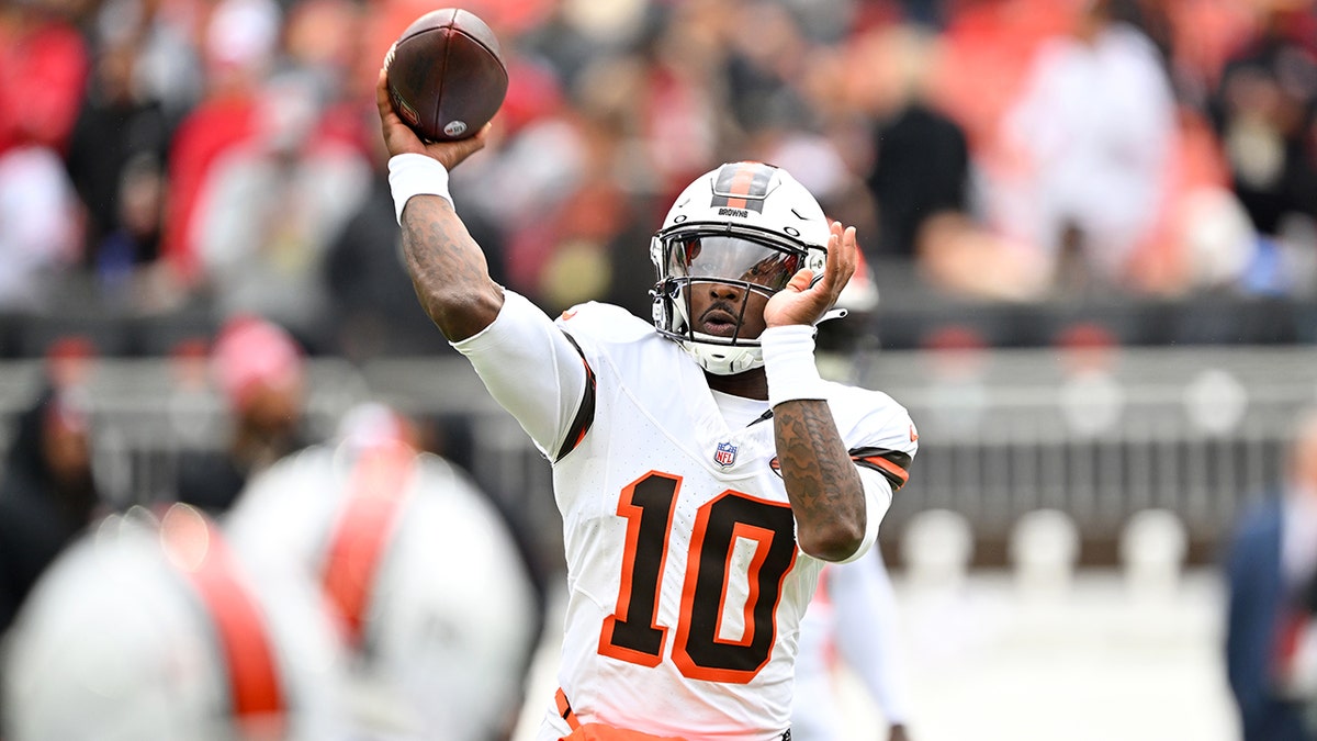 PJ Walker warming up at Cleveland Browns Stadium