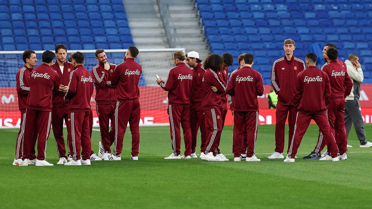 Spain players walking on the pitch before a football match at RCDE Stadium