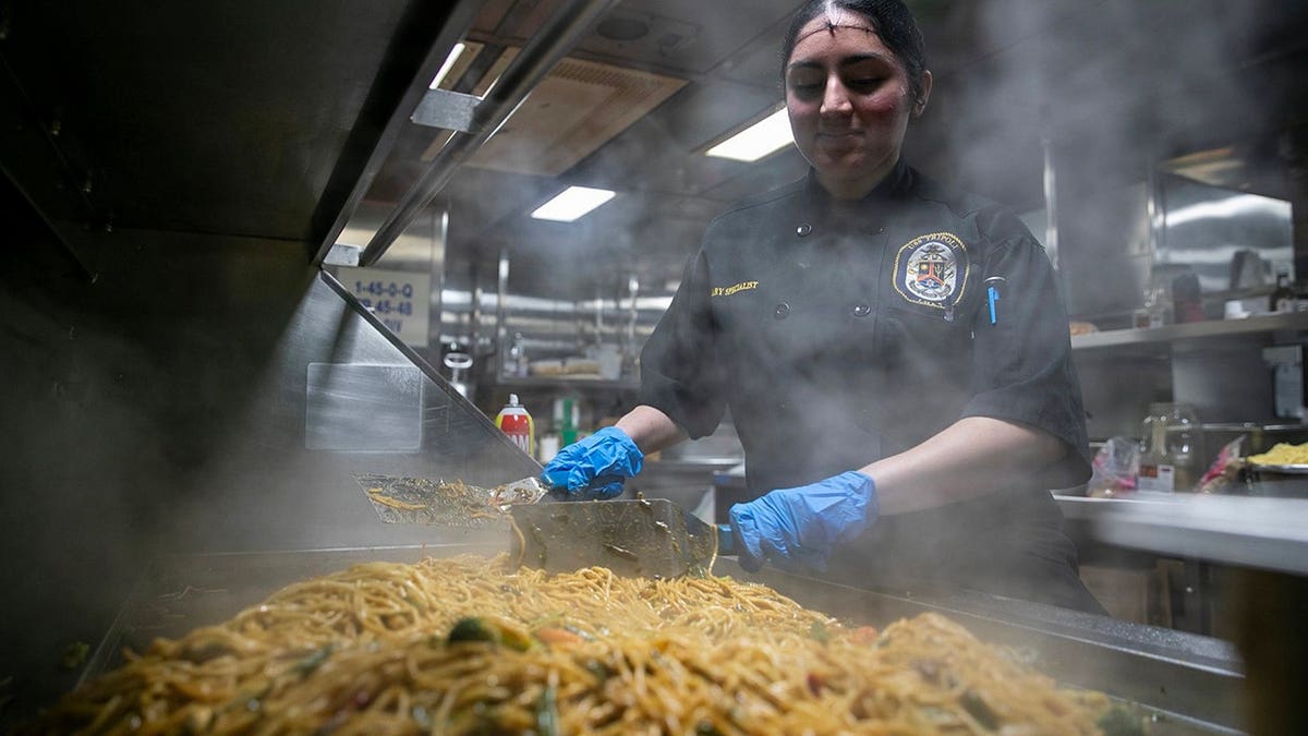 Meal is prepared onboard US Navy ship in Middle East