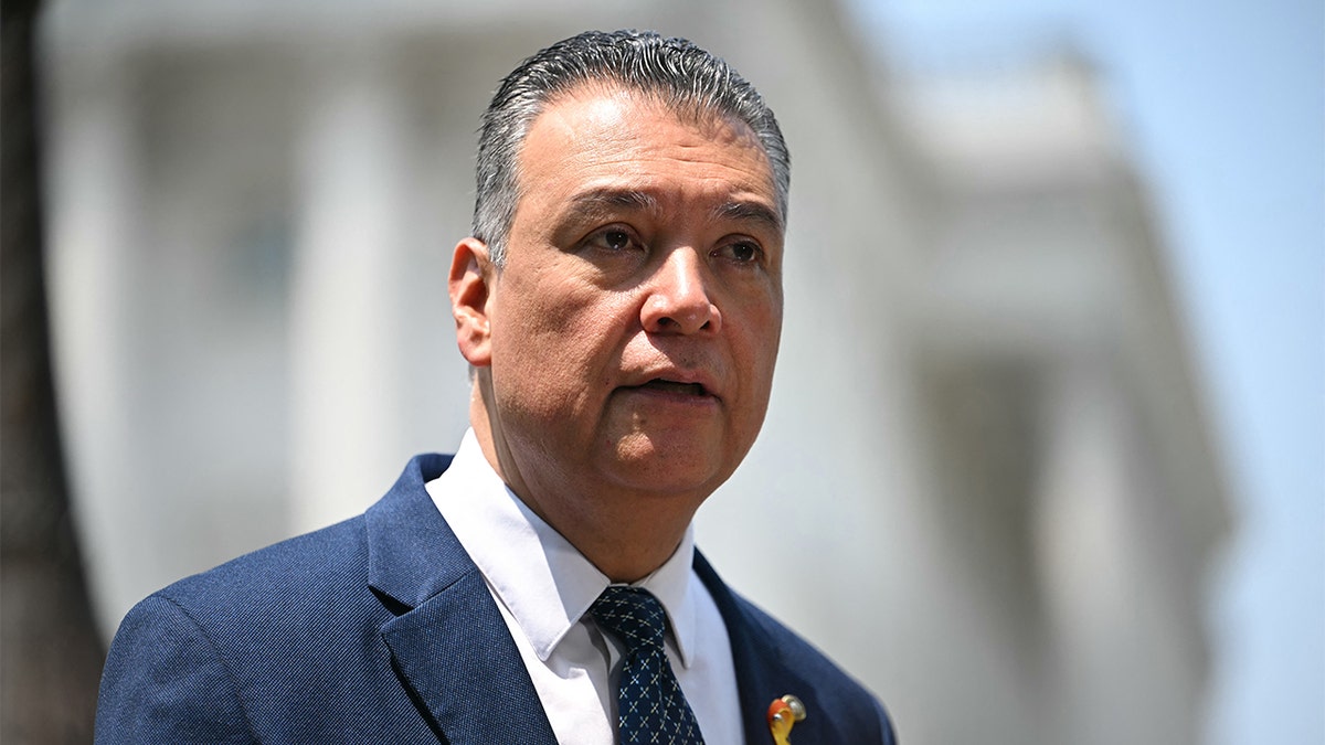Senator Alex Padilla speaking at a news conference in Washington, D.C.