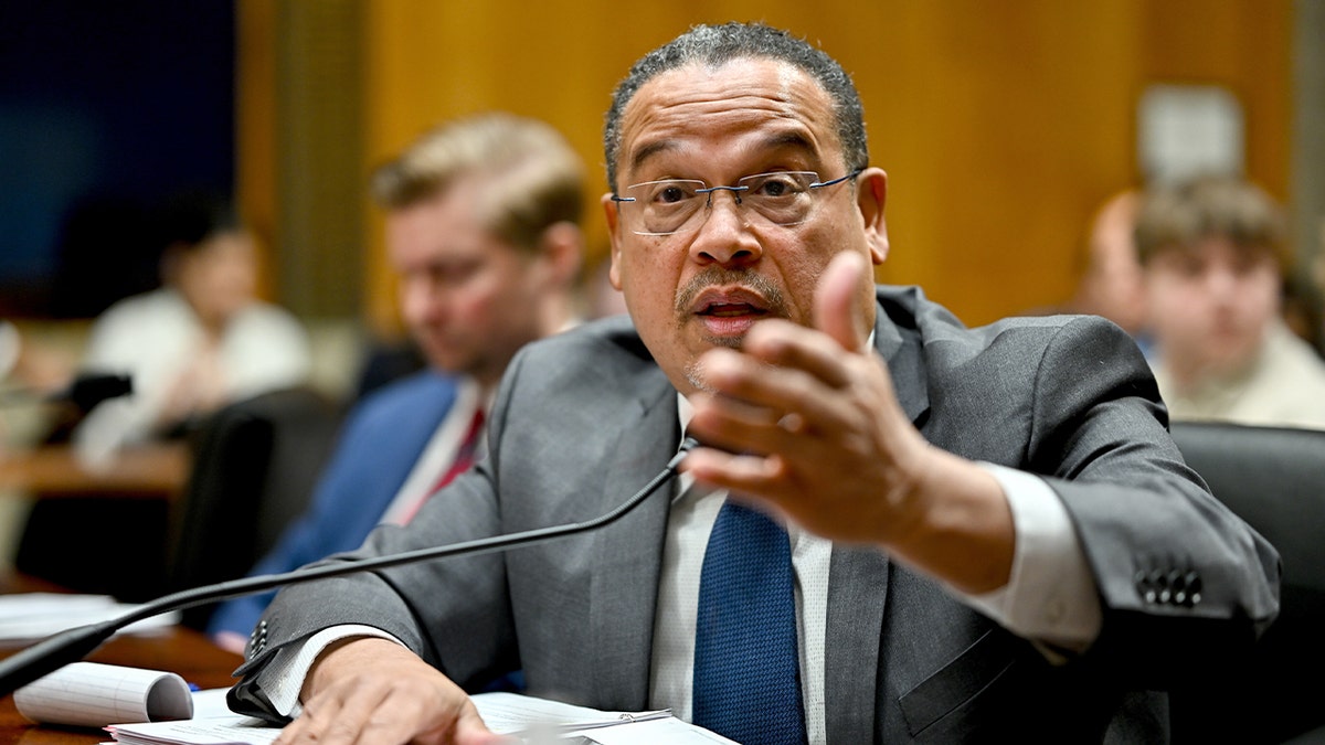 Minnesota Attorney General Keith Ellison speaks during a Senate committee hearing in Washington, D.C.