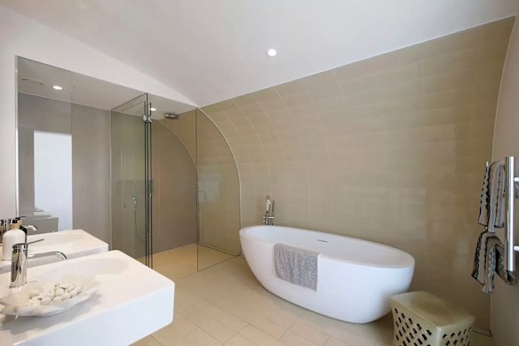 The penthouse bathroom in the defamation case, as shown in a Sotheby’s real estate listing.
