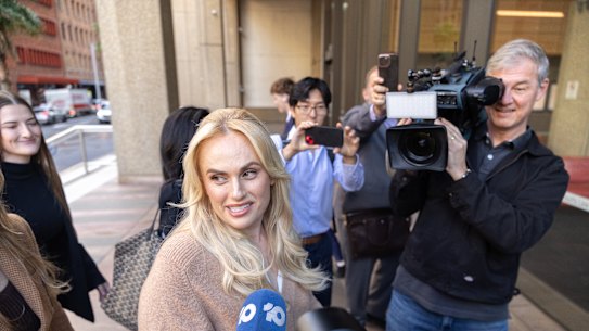 Rebel Wilson outside the Federal Court in Sydney on Monday.