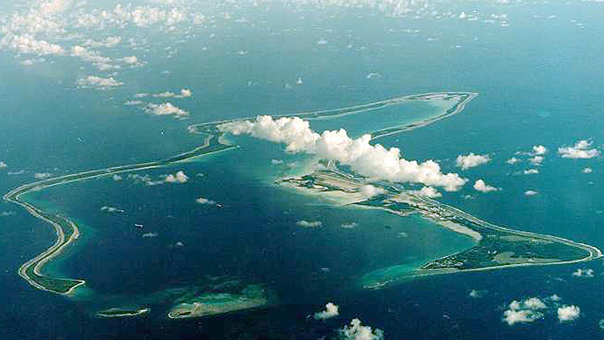 Diego Garcia island with military base facilities in the Indian Ocean