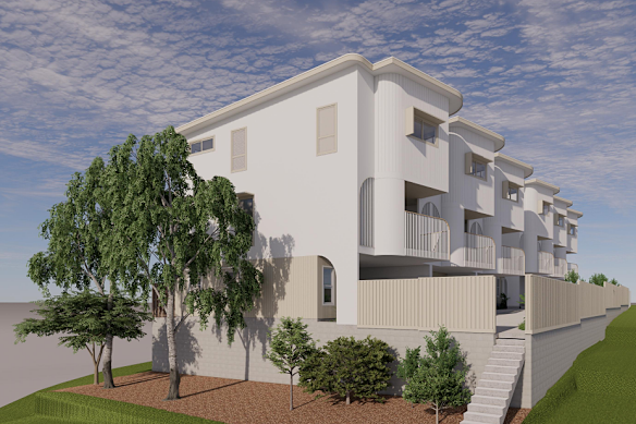 An artist’s impression of the planned terrace homes at 15 Villa Street in Annerley. 