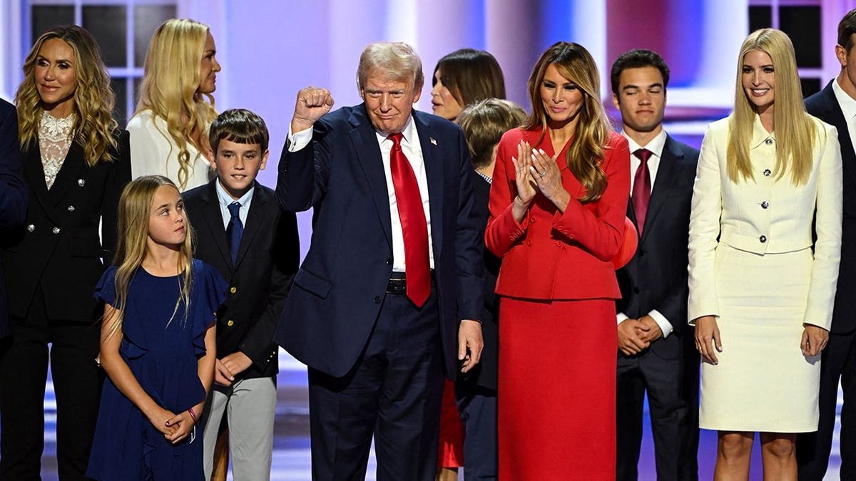 Donald Trump standing with Melania Trump and family at the Republican National Convention in Milwaukee