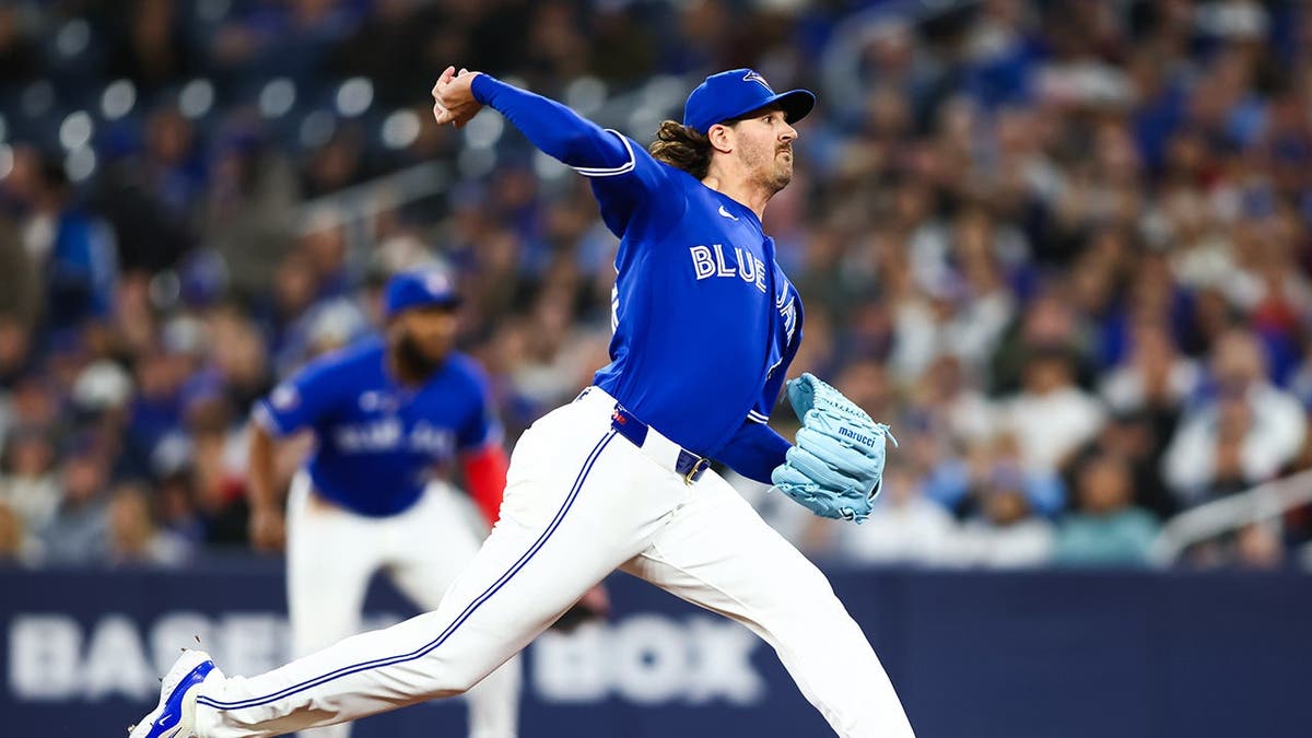 Kevin Gausman pitching for the Toronto Blue Jays at Rogers Centre