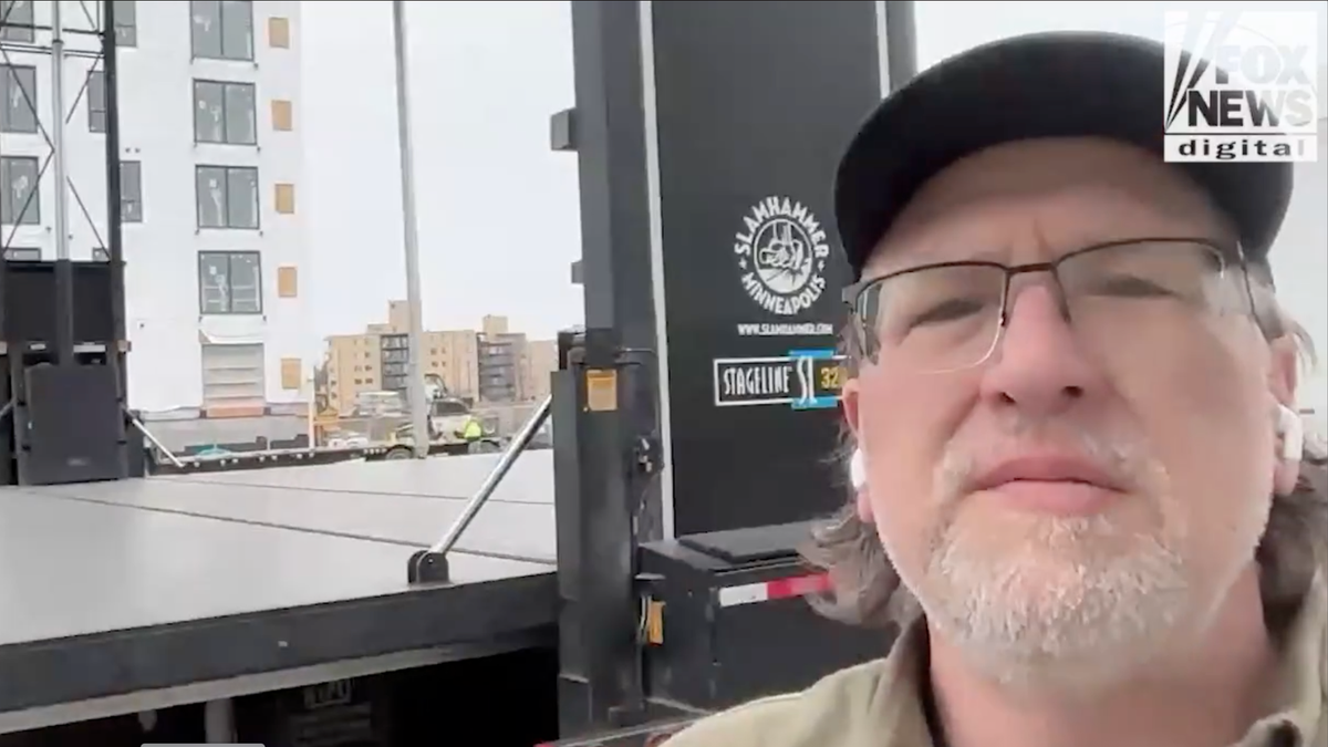 Professional vendors at the No Kings protest on March 28, 2026, in St. Paul, Minn.