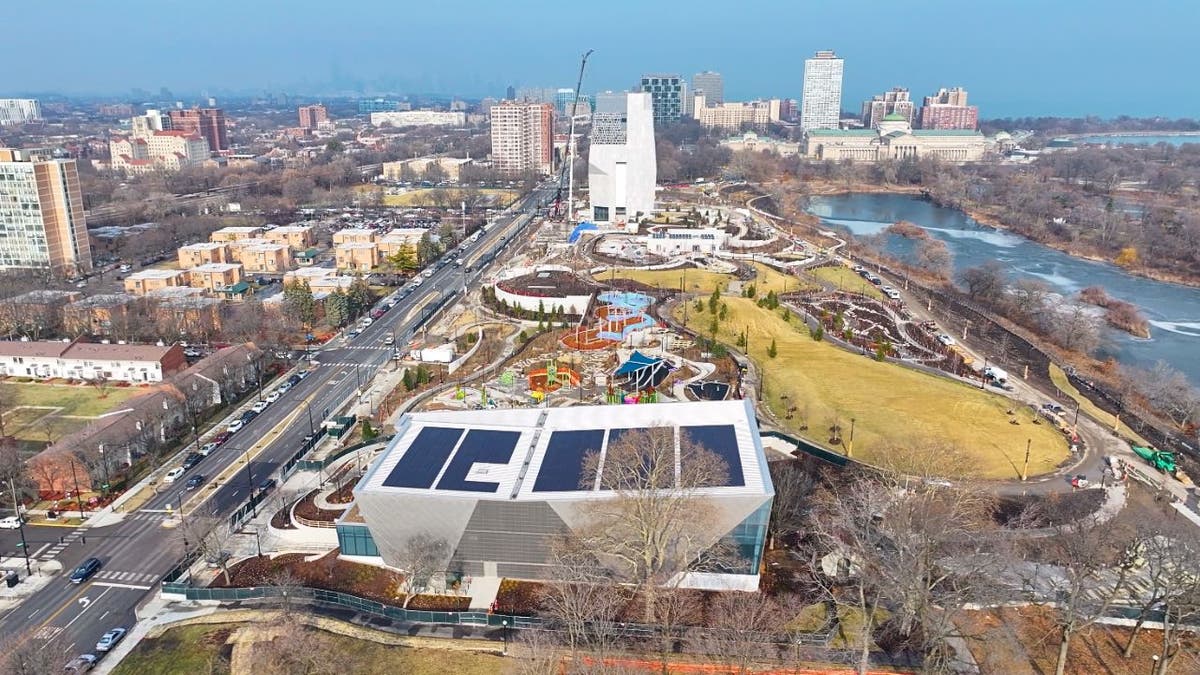 Obama Presidential Center tower under construction in Chicago.