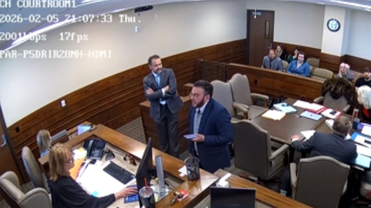 Rob Hopkins, a transgender lawyer in Oklahoma, was jailed for contempt during a procedural hearing in Ada, Oklahoma, last month after a viral meltdown. Surveillance footage and images provided by Oklahoma District Attorney's Office, 22nd Prosecutorial District.