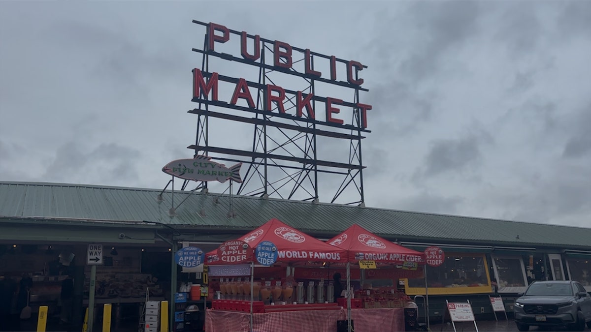 The sign marking Pike Place Market in Seattle
