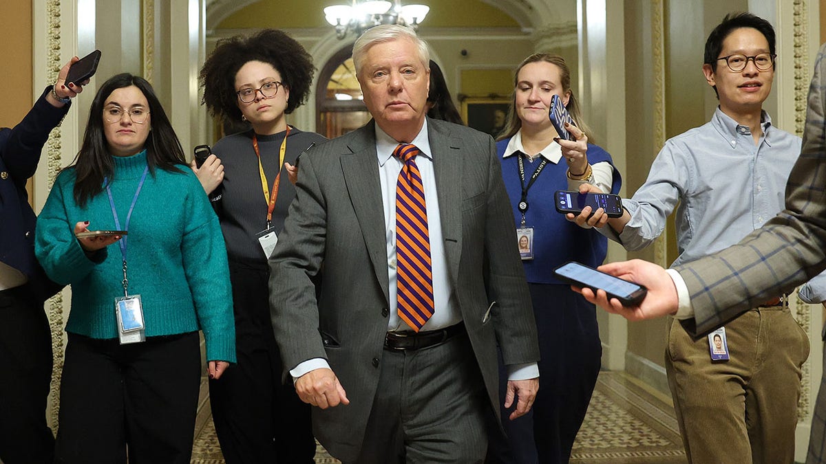 Sen. Lindsey Graham speaking to reporters at the U.S. Capitol