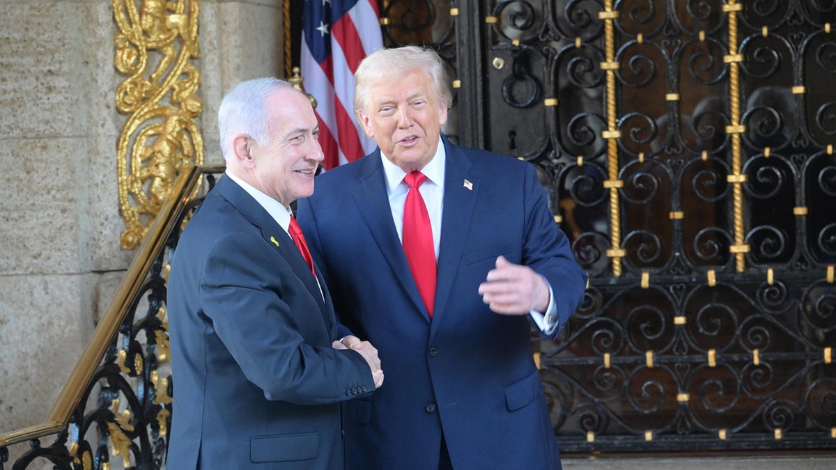 President Donald Trump and Israeli Prime Minister Benjamin Netanyahu seated at Mar-a-Lago