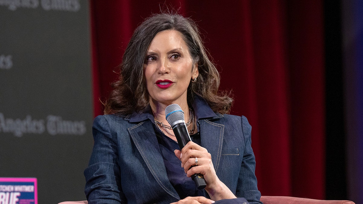 Michigan Governor Gretchen Whitmer speaking at the Los Angeles Times Festival of Books
