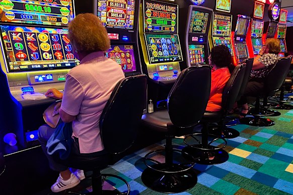 Patrons gamble on the poker machines at Bankstown Sports Club.