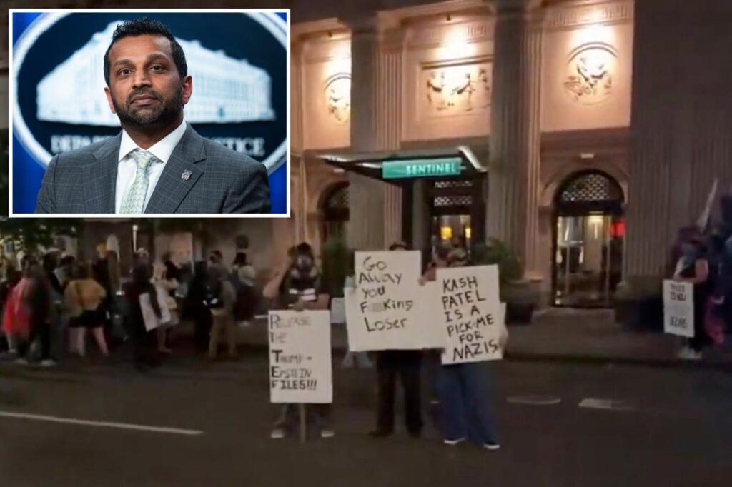 Protestors swarm Oregon hotel where FBI Director Kash Patel was supposedly staying while attending funeral Protestors swarm Oregon hotel where FBI Director Kash Patel was supposedly staying while attending funeral