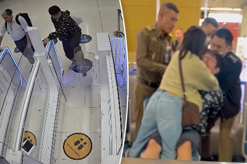 Raging passenger arrested for kicking, damaging passport scanner after it blocked him in wild video