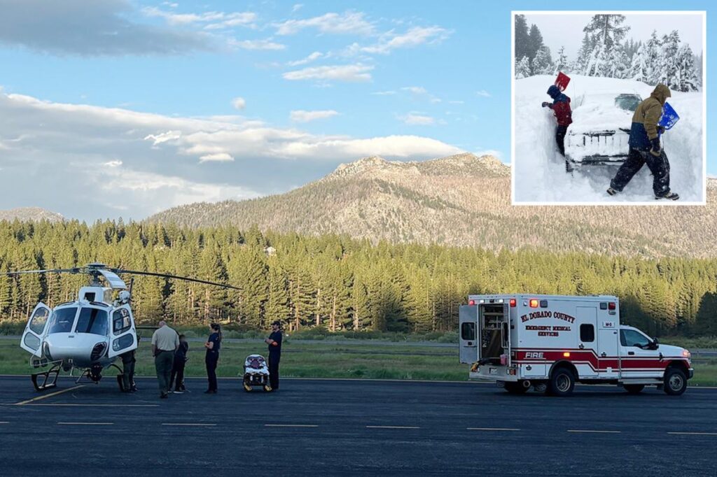 Father and toddler son airlifted from snowy California trail as authorities sound alarm over forecast