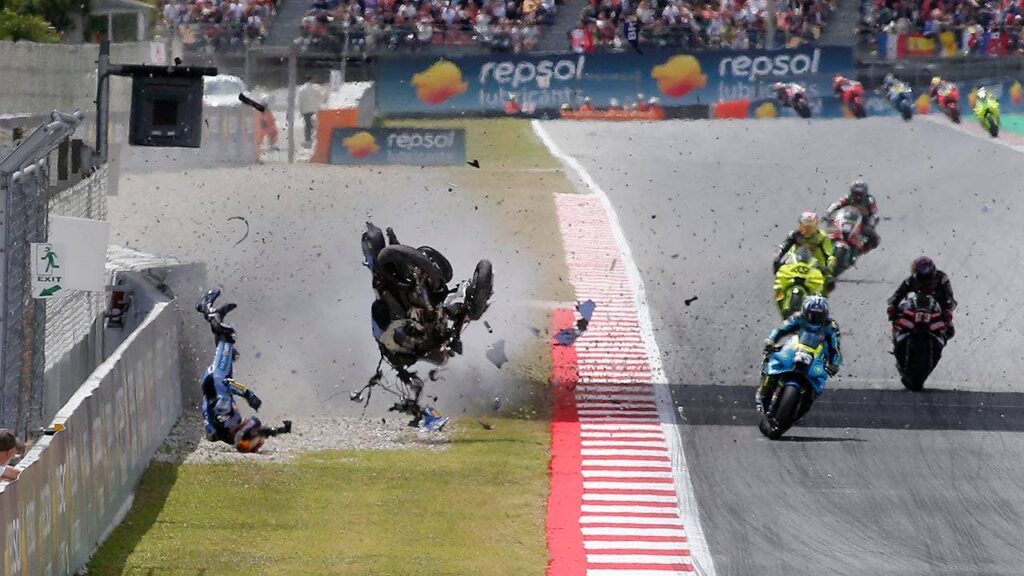 MotoGP racer hurtles through the air in terrifying crash, suffers serious injuries